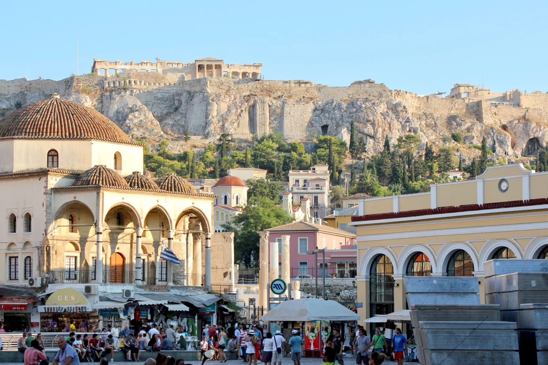 Monastiraki Square with the Acropolis above Athens